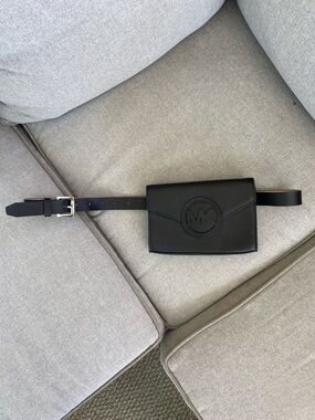 Michael Kors black leather belt bag with Embossed Logo